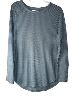 Chaser Waffle Knit Round Neck Long Sleeve Top - Soft Teal, sz L